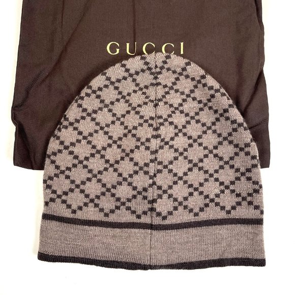 Gucci Men's Light Brown Wool Diamond Logo Print Beanie Hat - Picture 1 of 4